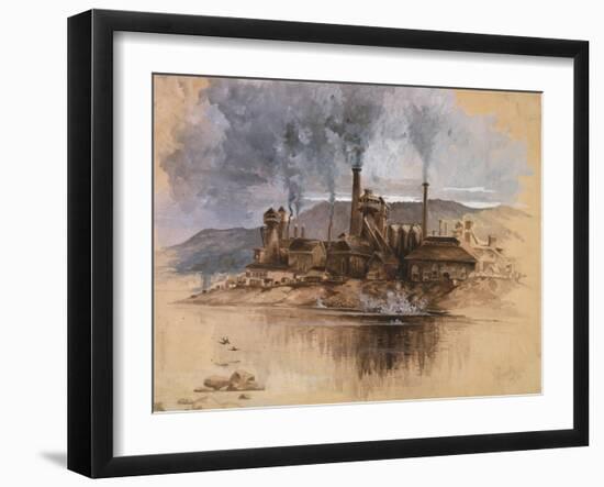 Bethlehem Steel Works in May 1881, Watercolor Painting by Joseph Pennell-null-Framed Art Print