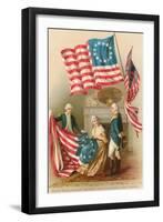 Betsy Ross with First Flag-null-Framed Art Print