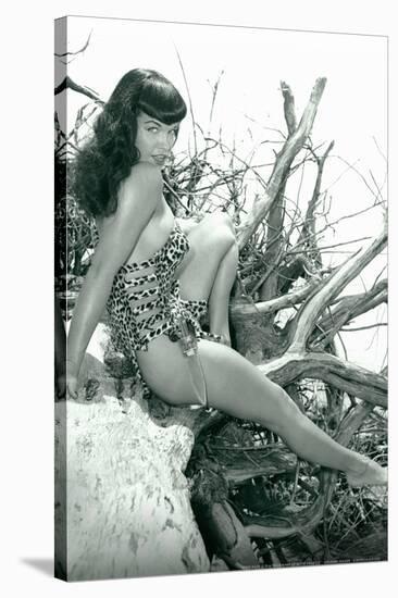 Bettie Page Beach Bettie Pin-Up by Retro-A-Go-Go Poster-null-Stretched Canvas