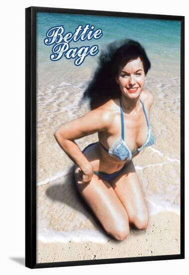 Bettie Page- Bikini & Tropical Beach-null-Framed Poster