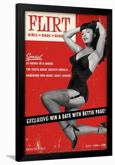 Bettie Page Flirt Pin-Up by Retro-A-Go-Go Poster-null-Framed Poster