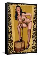 Bettie Page Golden Leopard Pin-Up by Retro-A-Go-Go Poster-null-Framed Stretched Canvas