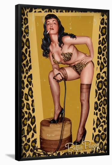 Bettie Page Golden Leopard Pin-Up by Retro-A-Go-Go Poster-null-Framed Poster