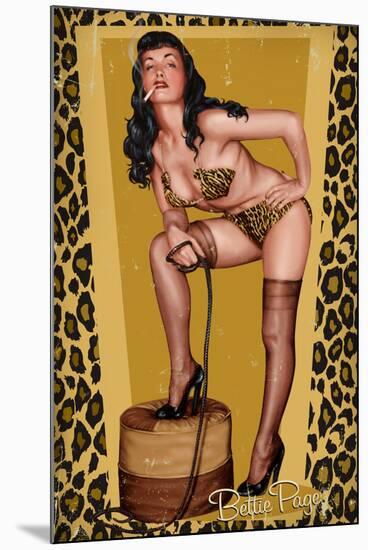 Bettie Page Golden Leopard Pin-Up by Retro-A-Go-Go Poster-null-Mounted Poster