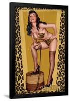 Bettie Page Golden Leopard Pin-Up by Retro-A-Go-Go Poster-null-Framed Poster