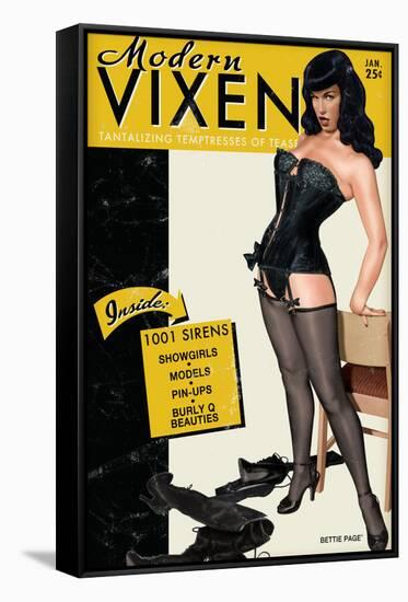 Bettie Page Modern Vixen Pin-Up by Retro-A-Go-Go Poster-null-Framed Stretched Canvas