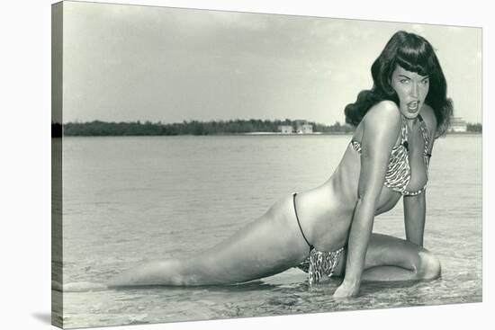 Bettie Page Summer Sun Bettie Pin-Up by Retro-A-Go-Go Poster-null-Stretched Canvas
