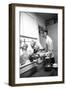 Bettina Graziani Prepares Coffee in Her Kitchen with One of Her Siamese Cats, Paris, France, 1952-Nat Farbman-Framed Photographic Print