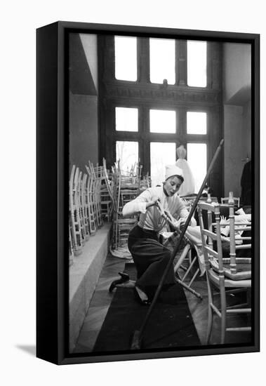 Bettina Graziani Setting Up Seats for Givenchy Runway Show (Will Model In), Paris, France, 1952-Nat Farbman-Framed Stretched Canvas