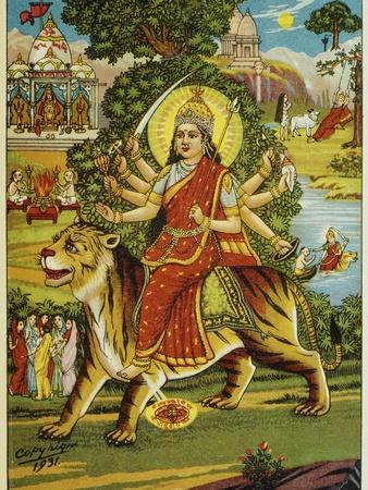 The Goddess Durga Color Lithograph