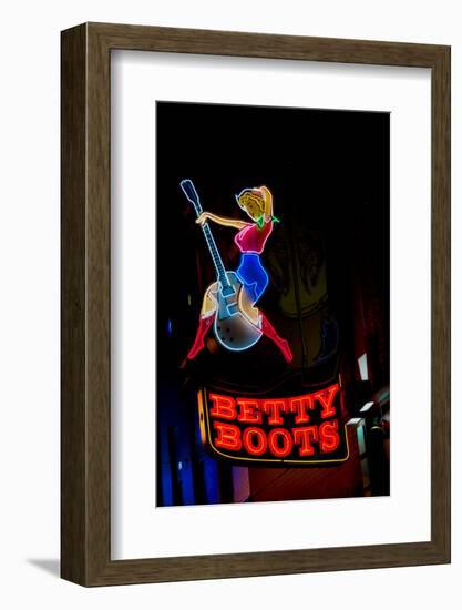 Betty Boots Neon Sign, Lower Broadway, Nashville, Tennessee-null-Framed Photographic Print