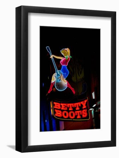 Betty Boots Neon Sign, Lower Broadway, Nashville, Tennessee-null-Framed Photographic Print