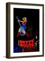 Betty Boots Neon Sign, Lower Broadway, Nashville, Tennessee-null-Framed Photographic Print