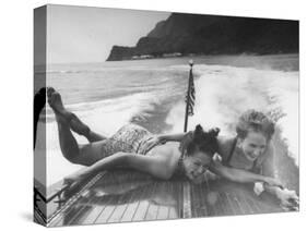 Betty Brooks and Patti McCarty Motor Boating at Catalina Island-Peter Stackpole-Stretched Canvas