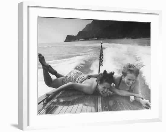 Betty Brooks and Patti McCarty Motor Boating at Catalina Island-Peter Stackpole-Framed Photographic Print