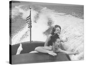 Betty Brooks and Patti McCarty Motor Boating at Catalina Island-Peter Stackpole-Stretched Canvas