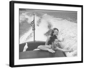 Betty Brooks and Patti McCarty Motor Boating at Catalina Island-Peter Stackpole-Framed Photographic Print