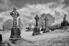 Elaborate Celtic cross marks a grave at a historic Irish church, County Mayo, Ireland.-Betty Sederquist-Photographic Print