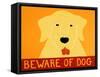 Beware Of Dog Yellow-Stephen Huneck-Framed Stretched Canvas