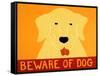 Beware Of Dog Yellow-Stephen Huneck-Framed Stretched Canvas