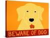 Beware Of Dog Yellow-Stephen Huneck-Stretched Canvas