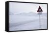 Beware of Polar Bear Traffic Sign on Ice Road-Stephen Studd-Framed Stretched Canvas