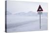 Beware of Polar Bear Traffic Sign on Ice Road-Stephen Studd-Stretched Canvas