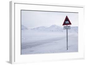 Beware of Polar Bear Traffic Sign on Ice Road-Stephen Studd-Framed Photographic Print