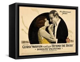 BEYOND THE ROCKS, l-r: Gloria Swanson, Rudolph Valentino on lobbycard, 1922.-null-Framed Stretched Canvas