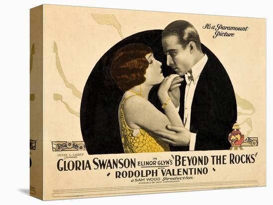 BEYOND THE ROCKS, l-r: Gloria Swanson, Rudolph Valentino on lobbycard, 1922.-null-Stretched Canvas