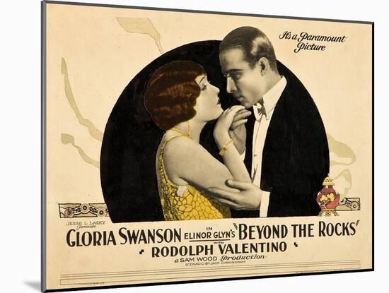 BEYOND THE ROCKS, l-r: Gloria Swanson, Rudolph Valentino on lobbycard, 1922.-null-Mounted Art Print