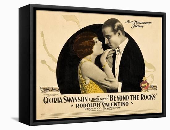 BEYOND THE ROCKS, l-r: Gloria Swanson, Rudolph Valentino on lobbycard, 1922.-null-Framed Stretched Canvas