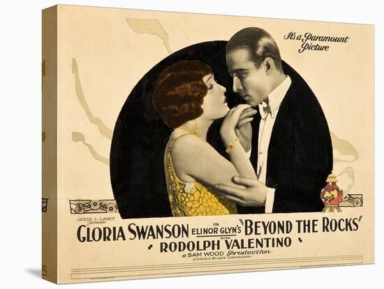 BEYOND THE ROCKS, l-r: Gloria Swanson, Rudolph Valentino on lobbycard, 1922.-null-Stretched Canvas