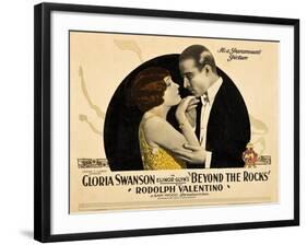 BEYOND THE ROCKS, l-r: Gloria Swanson, Rudolph Valentino on lobbycard, 1922.-null-Framed Art Print