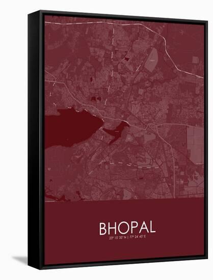 Bhopal, India Red Map-null-Framed Stretched Canvas