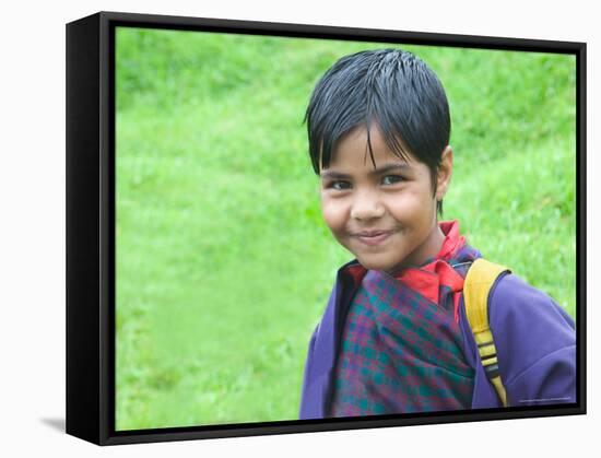 Bhutanese Girl Student in Uniform, Trongsa, Bhutan-Keren Su-Framed Stretched Canvas