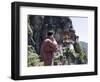 Bhutanese Man with Cell Phone, Taktshang Goemba (Tiger's Nest) Monastery, Paro, Bhutan, Asia-Angelo Cavalli-Framed Photographic Print