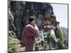 Bhutanese Man with Cell Phone, Taktshang Goemba (Tiger's Nest) Monastery, Paro, Bhutan, Asia-Angelo Cavalli-Mounted Photographic Print