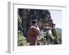 Bhutanese Man with Cell Phone, Taktshang Goemba (Tiger's Nest) Monastery, Paro, Bhutan, Asia-Angelo Cavalli-Framed Photographic Print