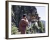 Bhutanese Man with Cell Phone, Taktshang Goemba (Tiger's Nest) Monastery, Paro, Bhutan, Asia-Angelo Cavalli-Framed Photographic Print