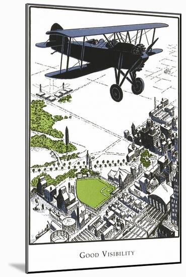 Bi-Plane over Town-Found Image Press-Mounted Giclee Print