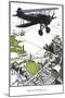 Bi-Plane over Town-Found Image Press-Mounted Giclee Print