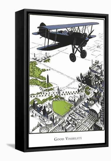 Bi-Plane over Town-Found Image Press-Framed Stretched Canvas