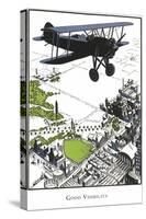 Bi-Plane over Town-Found Image Press-Stretched Canvas