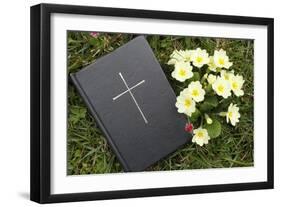 Bible on the grass with primrose at springtime-null-Framed Giclee Print