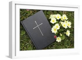 Bible on the grass with primrose at springtime-null-Framed Giclee Print