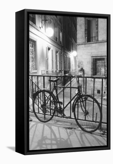 Bicycle against railing, Paris, France-Panoramic Images-Framed Stretched Canvas