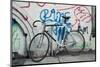 Bicycle at Graffiti on Wall , Amsterdam, Netherlands-null-Mounted Photographic Print