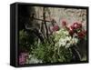 Bicycle Decorated with Flowers, Brantome, Dordogne, France, Europe-Peter Richardson-Framed Stretched Canvas