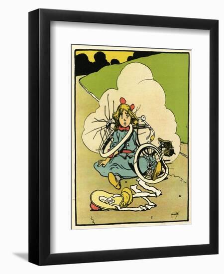 Bicycle, Girl Falls Off-John Hassall-Framed Art Print